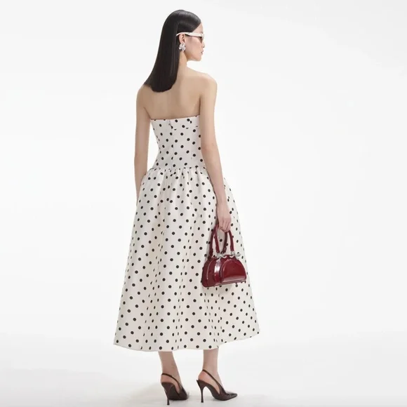 self-portrait Cream Polka Dot Taffeta Midi Dress Size:US2 - MSRP $655 - NWT - Picture 3 of 7